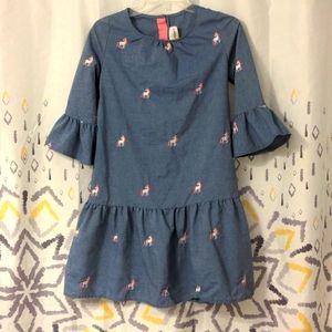 Girls Rare Editions Lightweight Blue Cotton Dress with Embroidered Unicorns, 16
